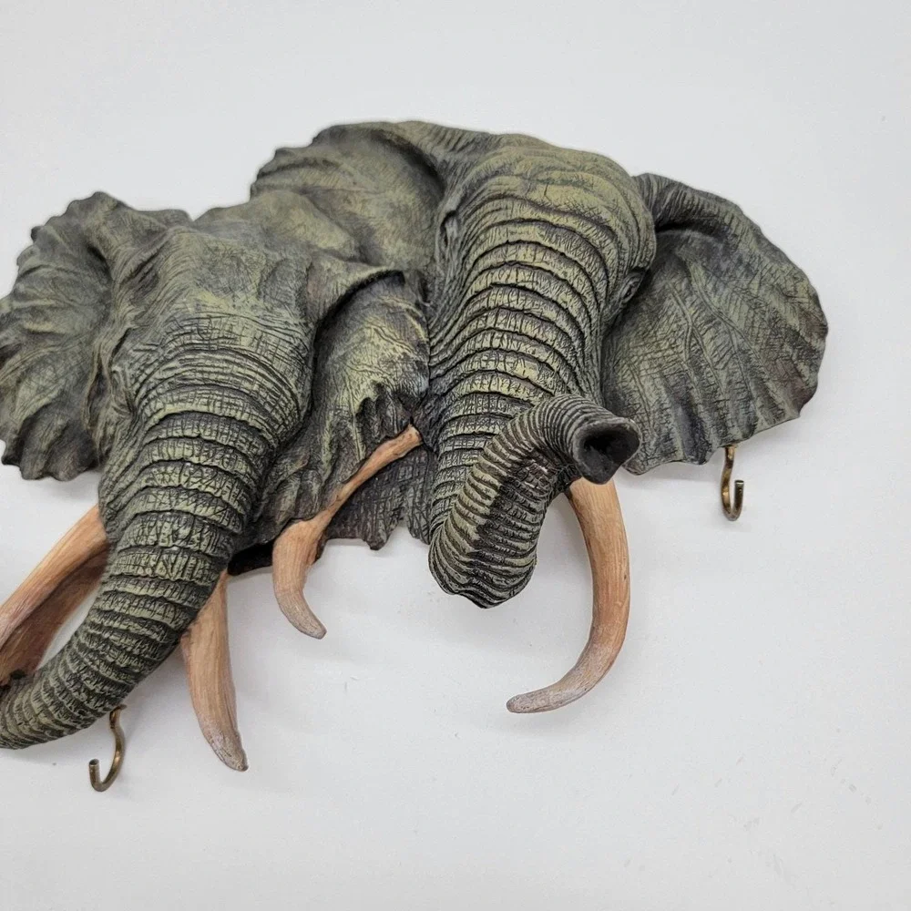 Elephant Head Wall Hanging Statue Key Hanger 3D Resin Life Like EUC